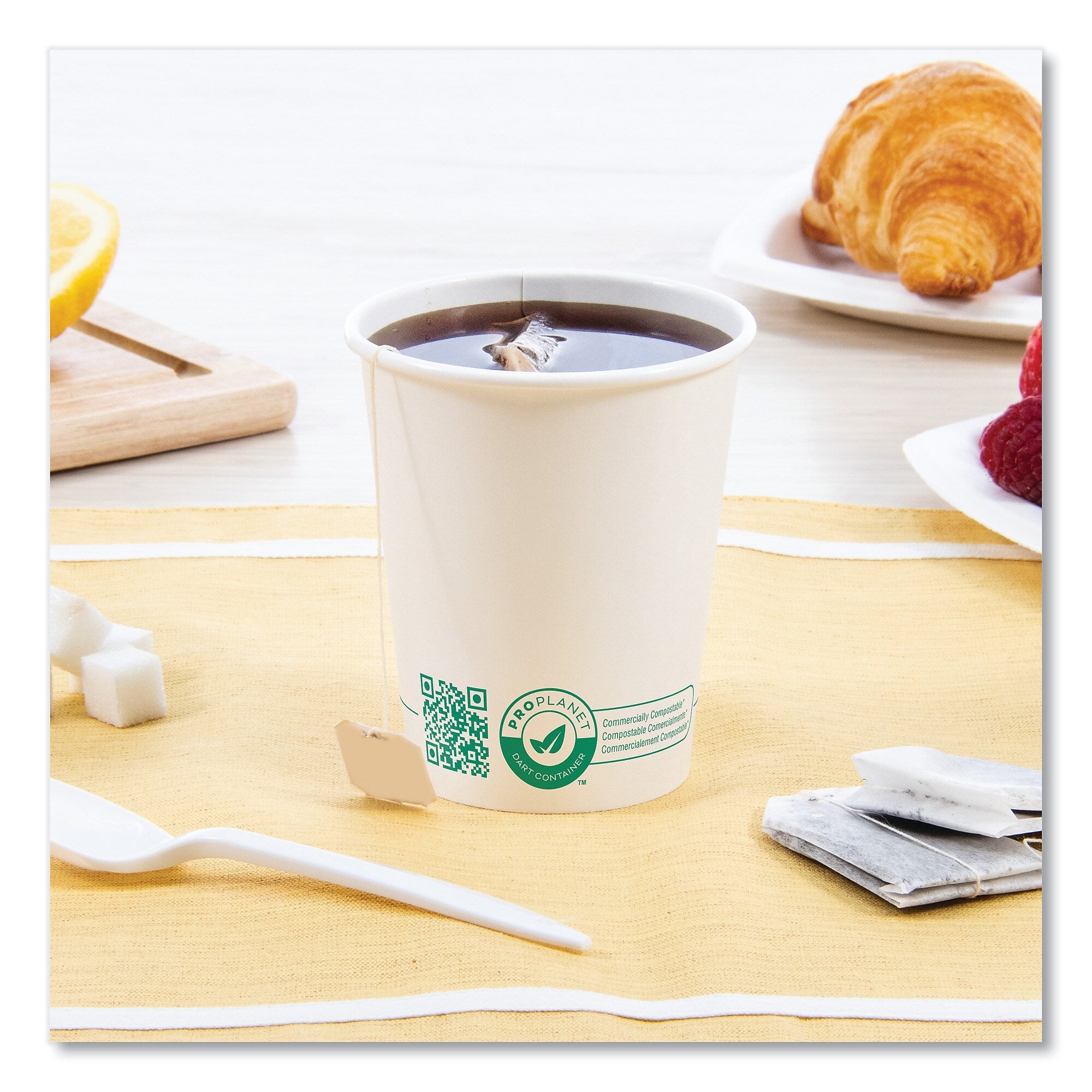 SOLO Compostable Paper Hot Cups, ProPlanet Seal, 10 oz, White/Green, 1,000/Carton