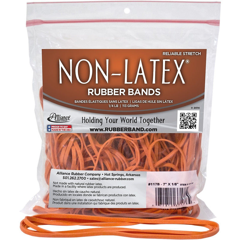 Alliance Non-Latex Multi-Purpose #117B Rubber Bands, 7" x 1/8", Non-Latex, Orange, 63/Pack (37178)