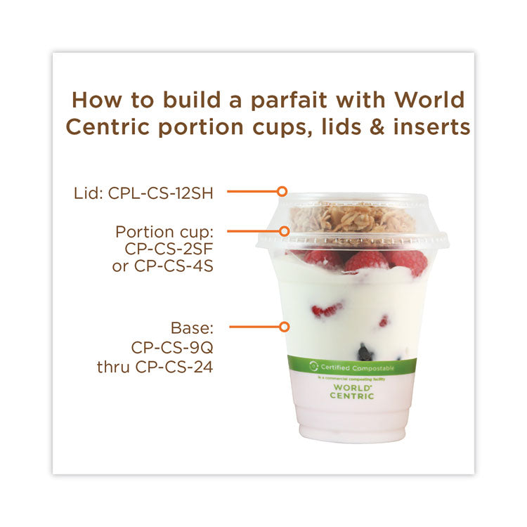 PLA Clear Cold Cup Lids, Dome Lid, Fits 9 oz to 24 oz Parfait Cups, Plastic, Clear, 1,000/Carton