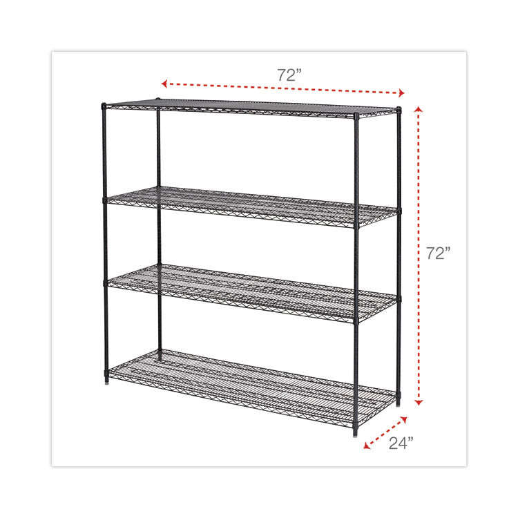 BA Plus Wire Shelving Kit, Four-Shelf, 72w x 24d x 72h, Black Anthracite Plus