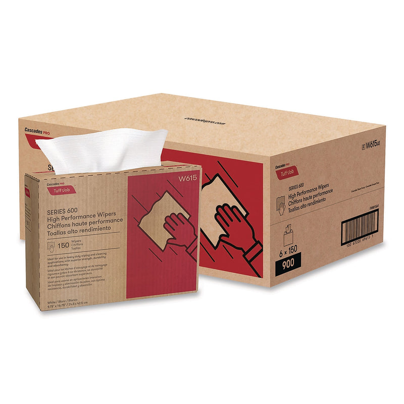 Cascades Tissue Group Tuff-Job Synthetic Fiber Cleaning Towels, 16.75" x 9.75", White, 150 Towels/Box, 6 Boxes/Carton (W615)
