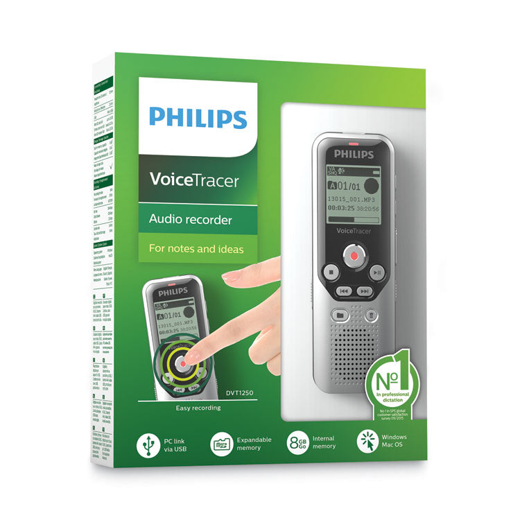Voice Tracer DVT1250 Audio Recorder, 8 GB, Black/Silver
