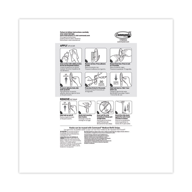 Designer Hooks, Medium, Plastic, White, 3 lb Capacity, 13 Hooks and 16 Strips/Pack