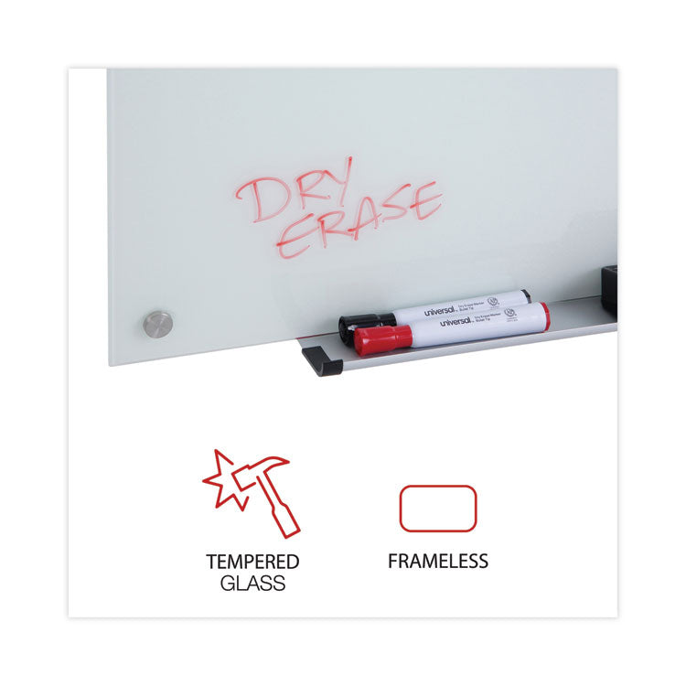 Frameless Glass Marker Board, 36" x 24", White Surface