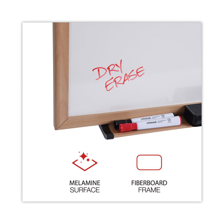 Deluxe Melamine Dry Erase Board, 96" x 48", White Surface, Oak Finished Fiberboard (MDF) Frame