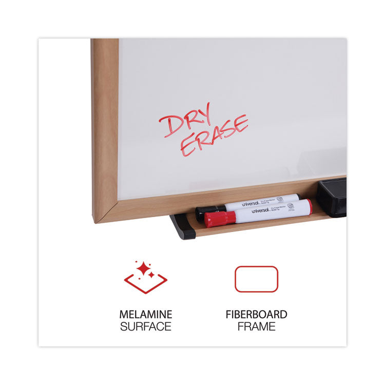 Deluxe Melamine Dry Erase Board, 72" x 48", White Surface, Oak Finished Fiberboard (MDF) Frame