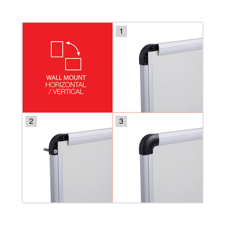 Modern Melamine Dry Erase Board with Aluminum Frame, 36" x 24", White Surface, Satin Aluminum Frame
