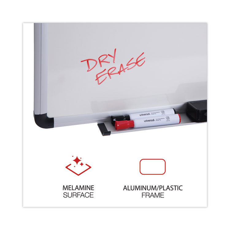 Modern Melamine Dry Erase Board with Aluminum Frame, 48" x 36", White Surface, Satin Aluminum Frame