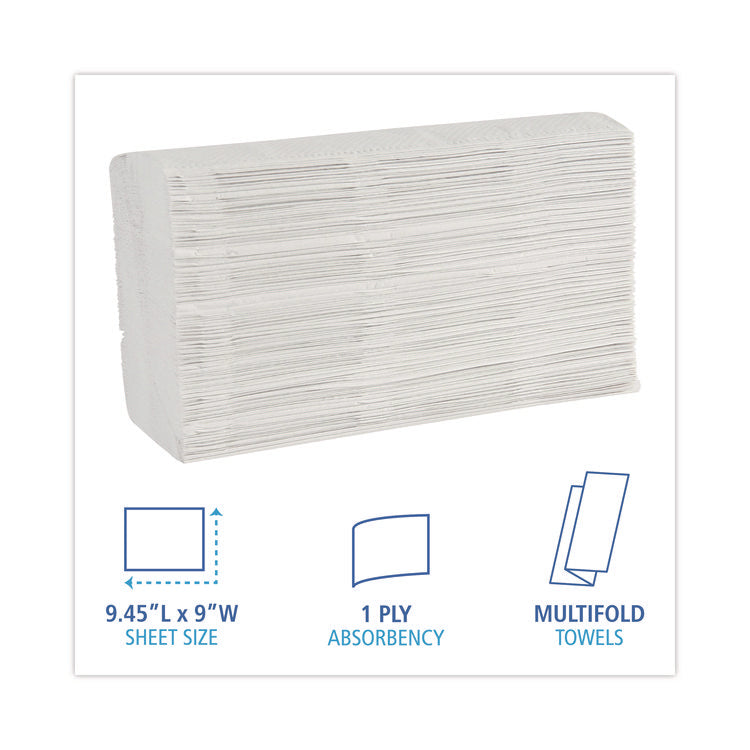 Multifold Paper Towels, 1-Ply, 9 x 9.45, White, 250 Towels/Pack, 16 Packs/Carton