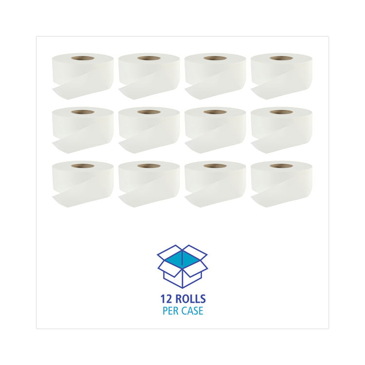 Jumbo Roll Bathroom Tissue, Septic Safe, 2-Ply, White, 3.2" X 525 Ft, 12 Rolls/carton