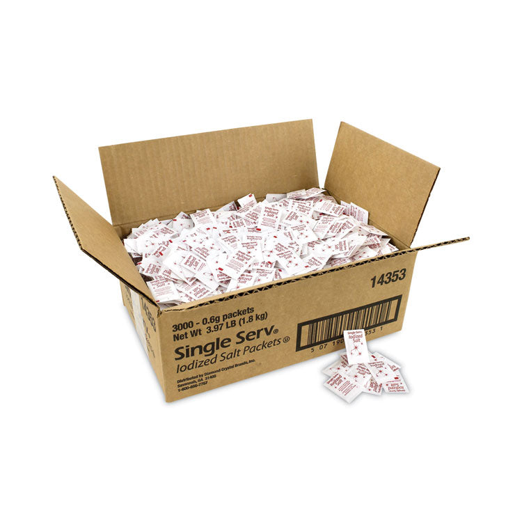 Iodized Salt Packet, 0.6 g Packet, 3,000/Carton