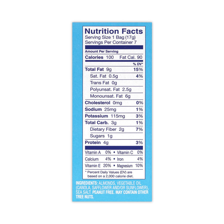 Low Sodium Lightly Salted Almonds, 1.5 oz Bag, 42 Bags/Carton