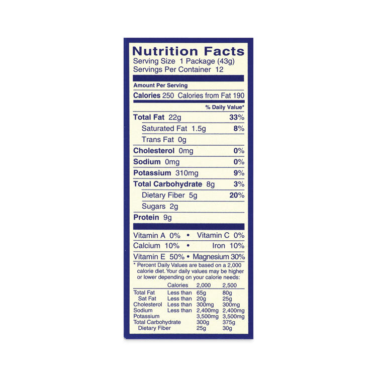 Whole Natural Almonds, 1.5 oz Bag, 12 Bags/Carton