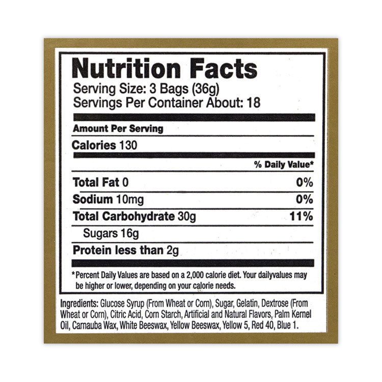 Goldbears Gummi Candy, 0.4 oz Pouches, Lemon; Orange; Pineapple; Rasberry; Strawberry, 54/Carton