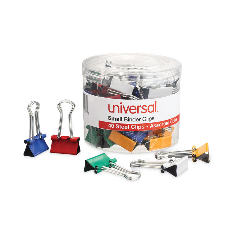Binder Clips with Storage Tub, Small, Assorted Colors, 40/Pack
