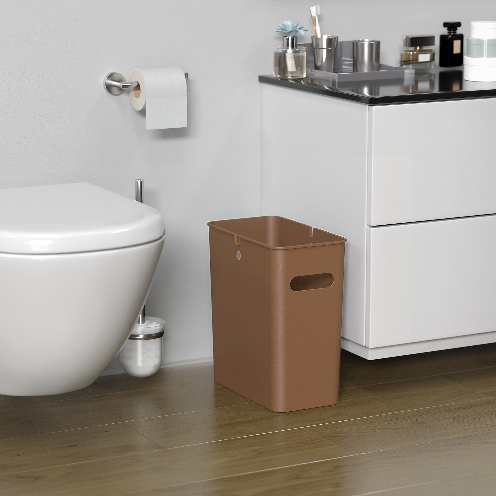 iTouchless SlimGiant Polypropylene Trash Can with no Lid, Toffee Brown, 4.2 gal., 6/Pack (SG105Nx6)