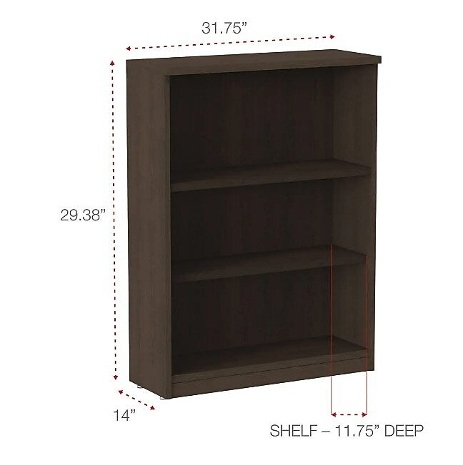 Alera Valencia Series Bookcase, Three-Shelf, 31 3/4w X 14d X 39 3/8h, Espresso (ALEVA634432ES)