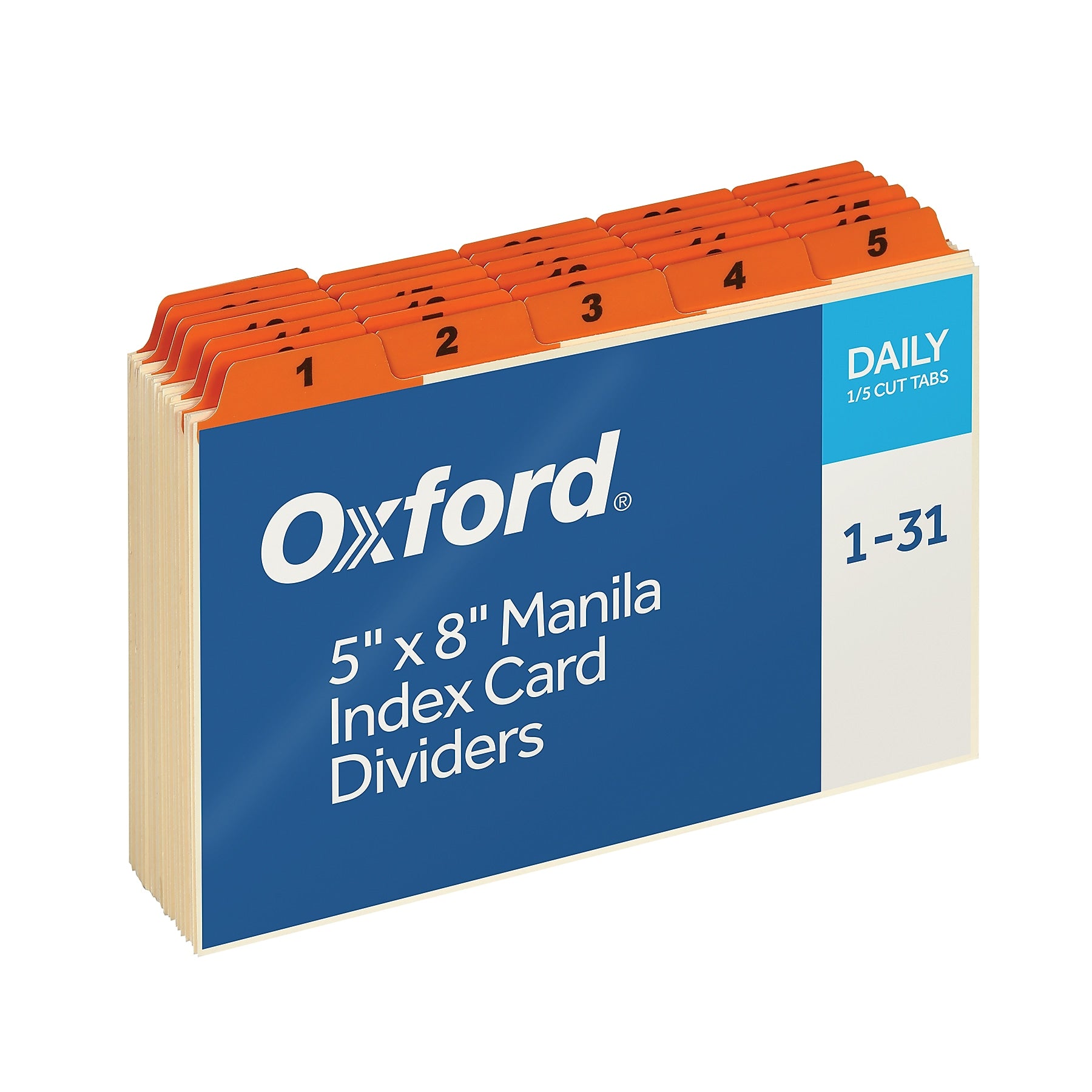 Oxford Laminated Tab Daily Index Card Guides, 5" x 8", Manila, 31/Set (OXF05832)