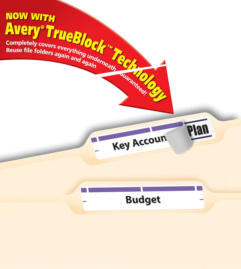 Avery TrueBlock Laser/Inkjet File Folder Labels, 2/3" x 3-7/16", White/Purple, 750 Labels/Pack (5666)