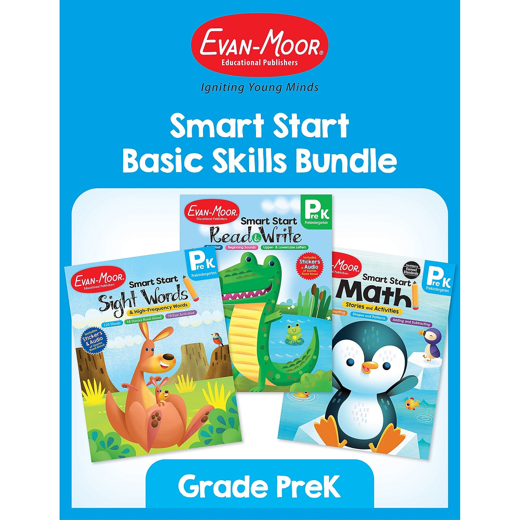 Evan-Moor Smart Start Acvitity Book Basic Skills Bundle, Grade PreK Workbook, 3 Books/Set
