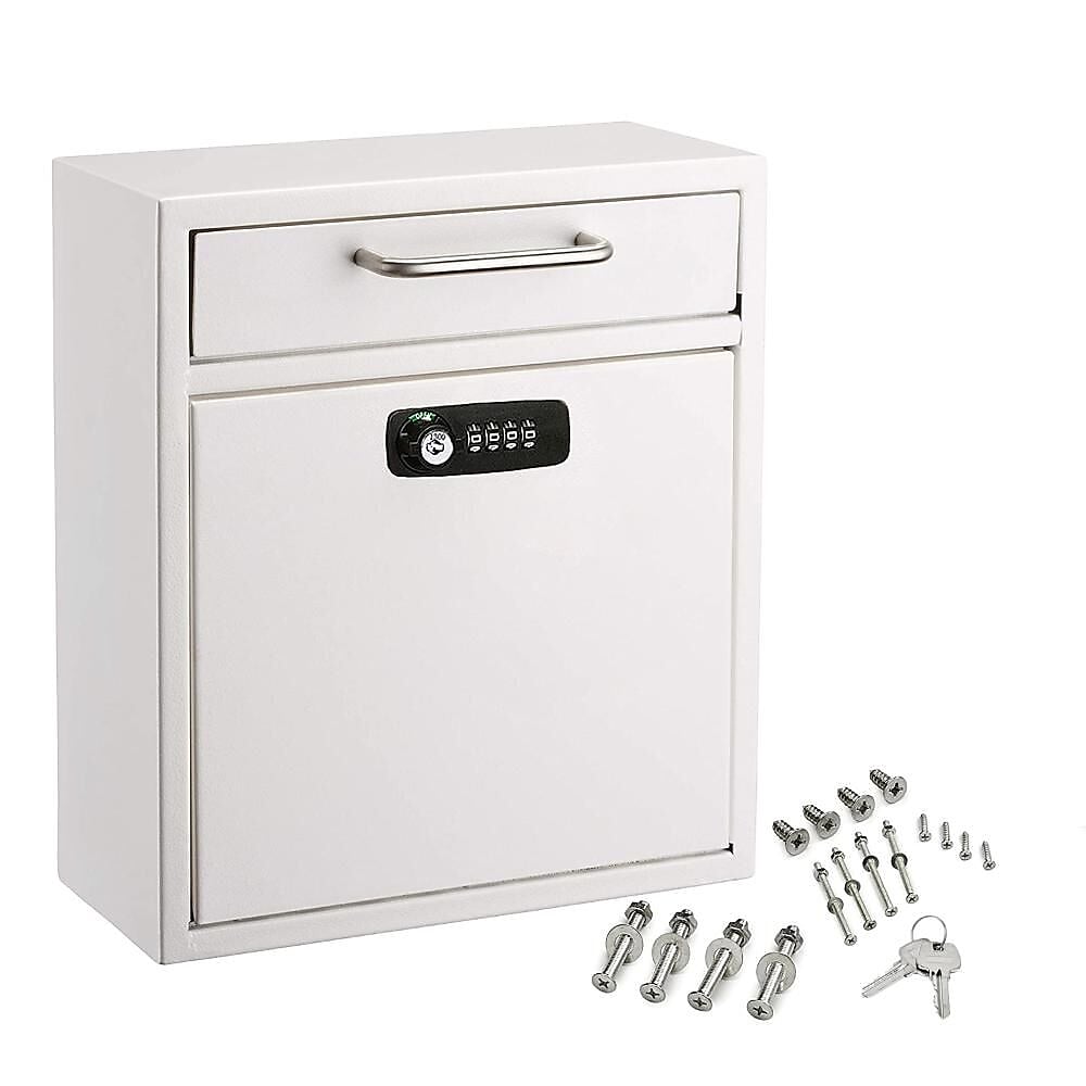 AdirOffice Steel Large Wall Mounted Interoffice Mailbox Drop Box, Combination Lock, White (631-04-WHI-KC)