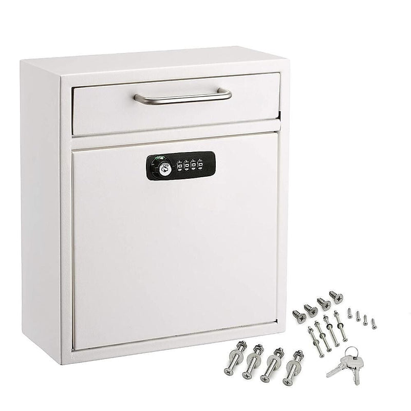 AdirOffice Steel Large Wall Mounted Interoffice Mailbox Drop Box, Combination Lock, White (631-04-WHI-KC)