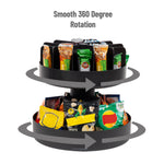 Mind Reader Plastic 2-Tier Snack Tray Carousel Countertop Organizer, Black (SNACKCAR-BLK)