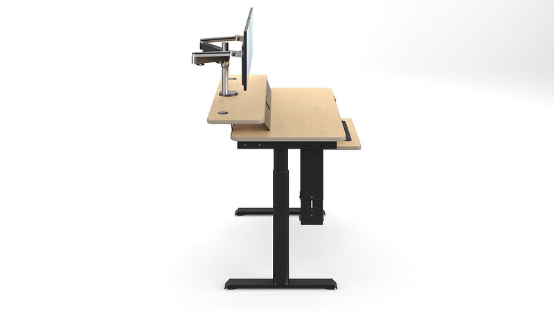 VersaDesk PowerLift Split-Level 48"W Electric Rectangular Adjustable Standing Desk, Maple/Black (PL2SD4830-BM)
