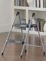 Cosco Folding Step Stool, 2-Step, 200 lb Capacity, 16.9" Working Height, Platinum/Black (11024PBL1E)