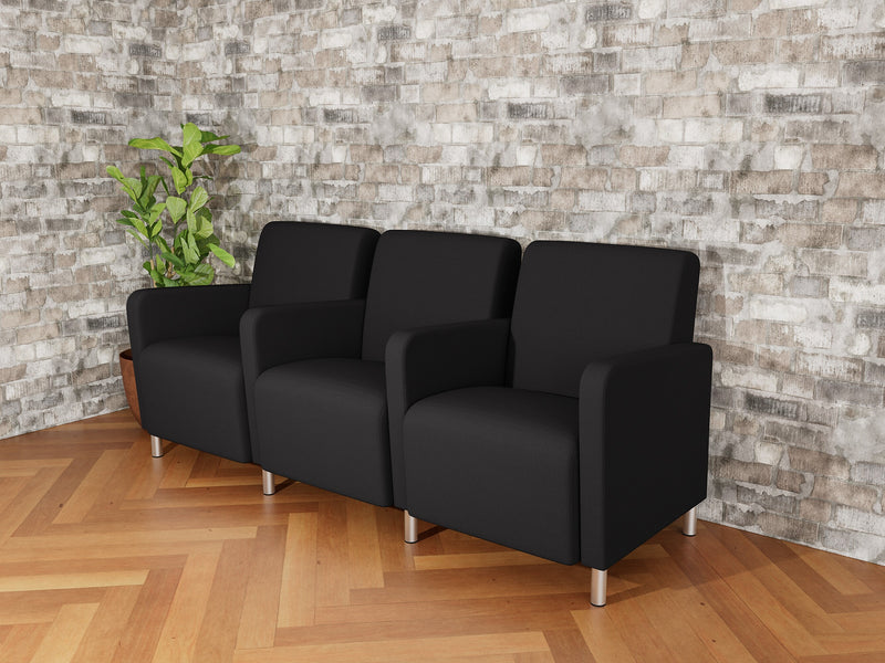 Lesro Ravenna Fabric 3-Seat Lounge Reception Tandem Seating, Open House Black/Brushed Steel (RV3103.FBS-01OHBK)