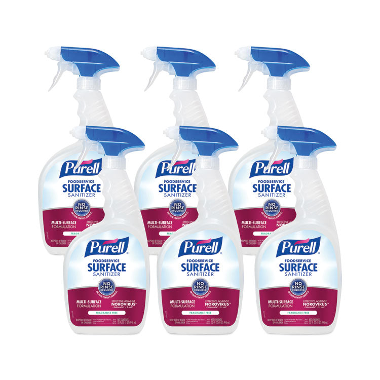 Foodservice Surface Sanitizer3, Fragrance Free, 32 oz Bottle with Spray Trigger Attached, 6/Carton