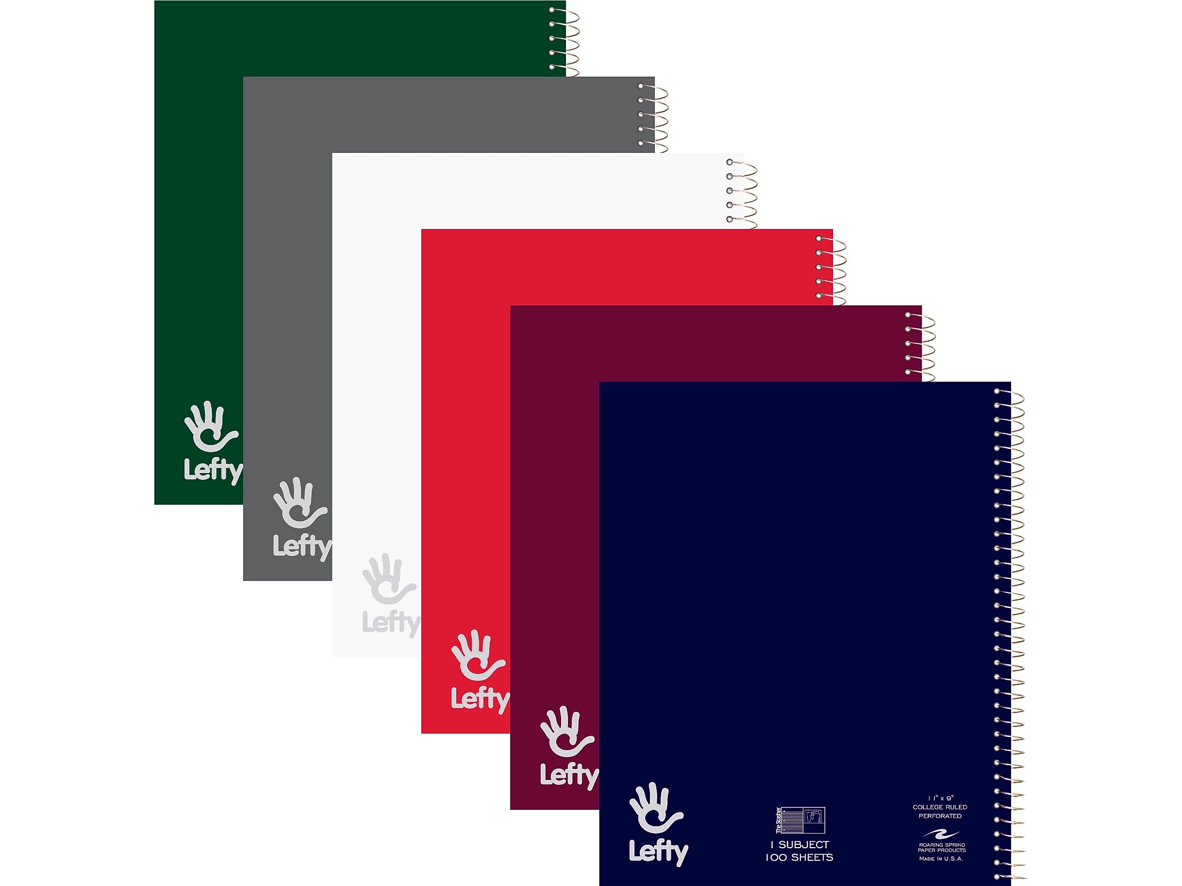 Roaring Spring Paper Products 1-Subject Notebooks, 9" x 11", College Ruled, 100 Sheets, Each (11096)