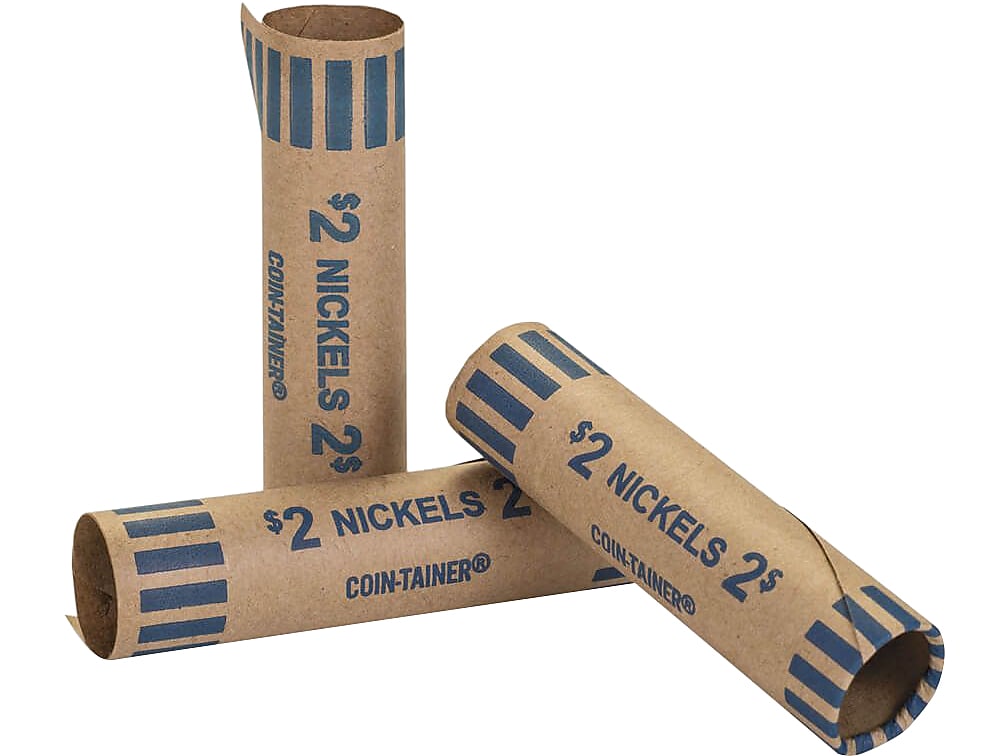 CONTROLTEK $2 Nickel Crimped-End Coin Wrapper, Kraft/Blue, 1000/Carton (560052)
