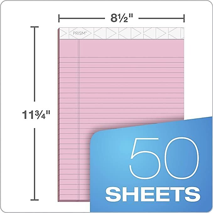 TOPS Prism+ Notepads, 8.5" x 11.75", Wide, Pink, 50 Sheets/Pad, 12 Pads/Pack (63150)