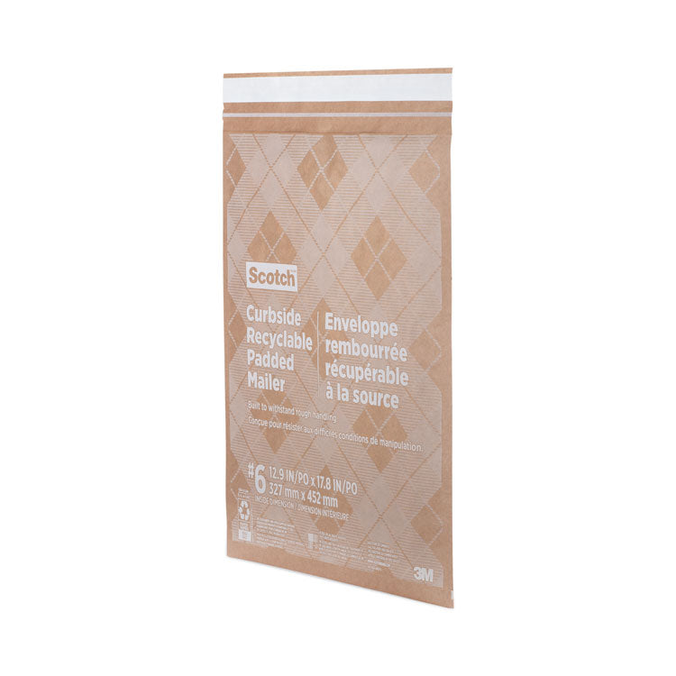 Curbside Recyclable Padded Mailer, #6, Bubble Cushion, Self-Adhesive Closure, 13.75 x 20, Natural Kraft, 50/Carton
