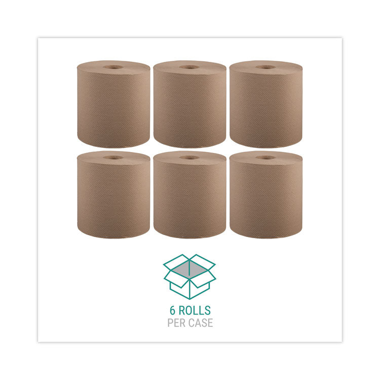 Hardwound Roll Towels, 1-Ply, 8" x 800 ft, Natural, 6 Rolls/Carton