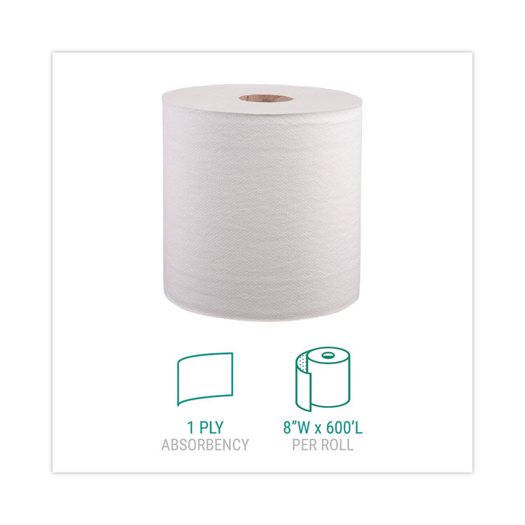Hardwound Roll Towels, 1-Ply, 8" x 800 ft, White, 6 Rolls/Carton