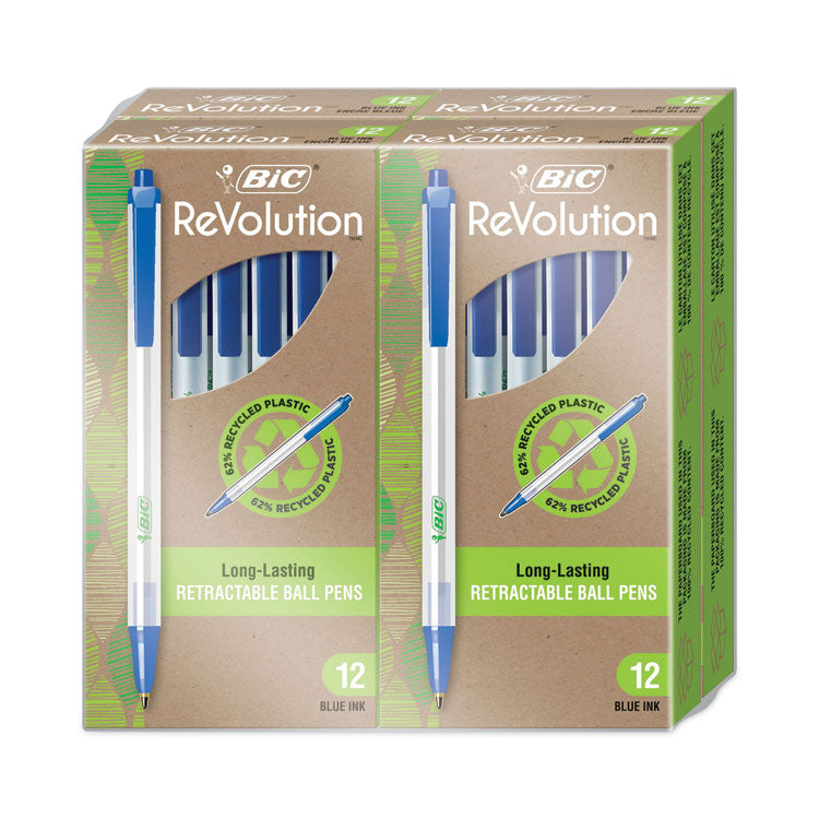 ReVolution Clic Stic Ballpoint Pen, Retractable, Medium 1 mm, Blue Ink, Translucent Frost/Blue Barrel, 48/Pack