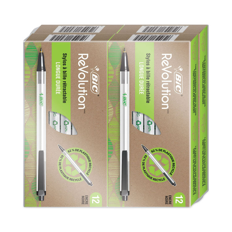 ReVolution Clic Stic Ballpoint Pen, Retractable, Medium 1 mm, Black Ink, Translucent Frost/Black Barrel, 48/Pack