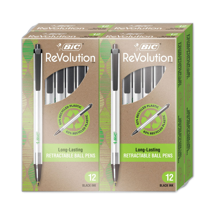 ReVolution Clic Stic Ballpoint Pen, Retractable, Medium 1 mm, Black Ink, Translucent Frost/Black Barrel, 48/Pack