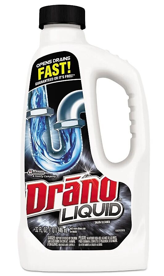 Drano Liquid Drain Cleaner, 32 oz Safety Cap Bottle, 12/Carton (SJN335712)