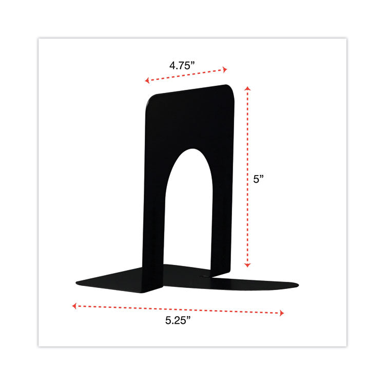 Economy Bookends, Standard, 4.75 x 5.25 x 5, Heavy Gauge Steel, Black, 1 Pair