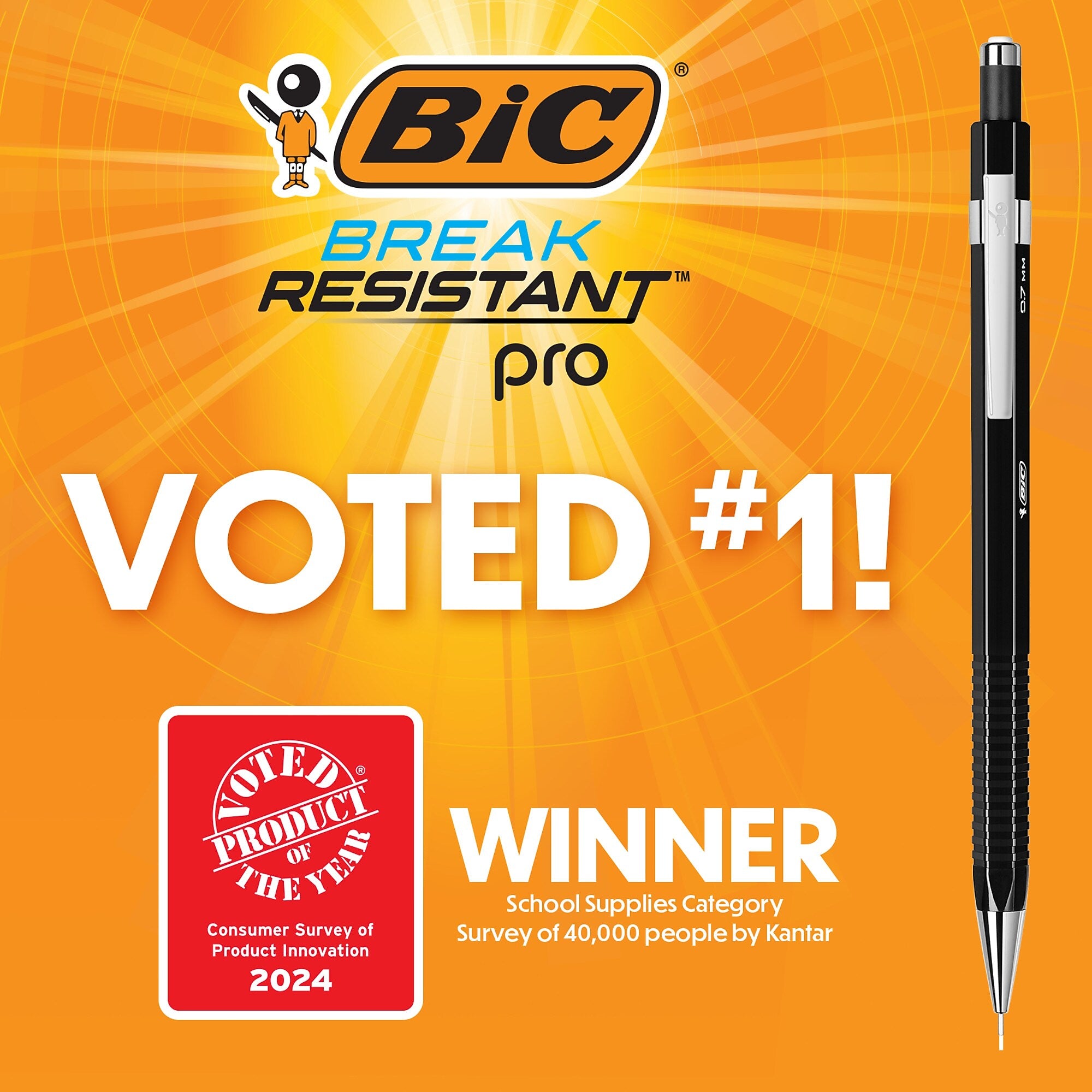 BIC Break Resistant Pro Mechanical Pencil, #2 Hard Lead, 2/Pack (MVR7P2-BLK)
