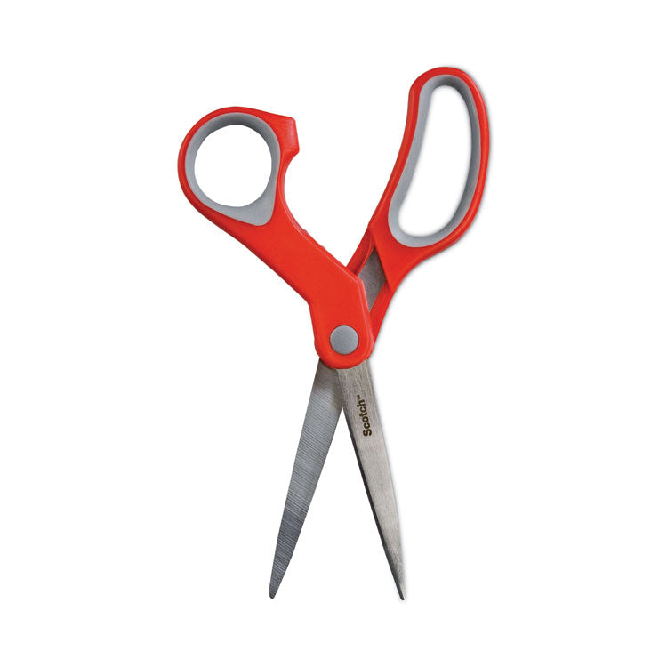 Multi-Purpose Scissors, 8" Long, 3.38" Cut Length, Straight Gray/Red Handle