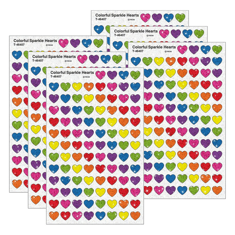Trend Enterprises Colorful Hearts Sparkle Stickers, Multicolored, 400/Pack, 6/Packs/Bundle (T-46407-6)