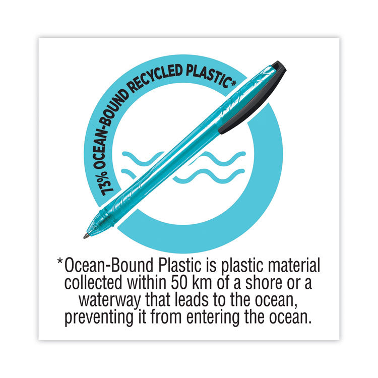 ReVolution Ocean Bound Ballpoint Pen, Retractable, Medium 1 mm, Black Ink, Translucent Blue Barrel, Dozen