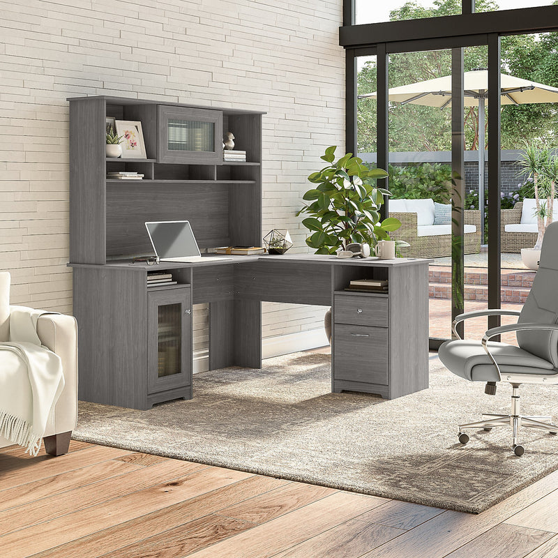 Bush Furniture Cabot 60"W L Shaped Computer Desk with Hutch and Storage, Modern Gray (CAB001MG)