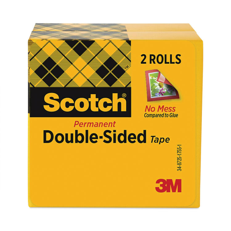 Double-Sided Tape, 1" Core, 0.5" X 75 Ft, Clear, 2/pack