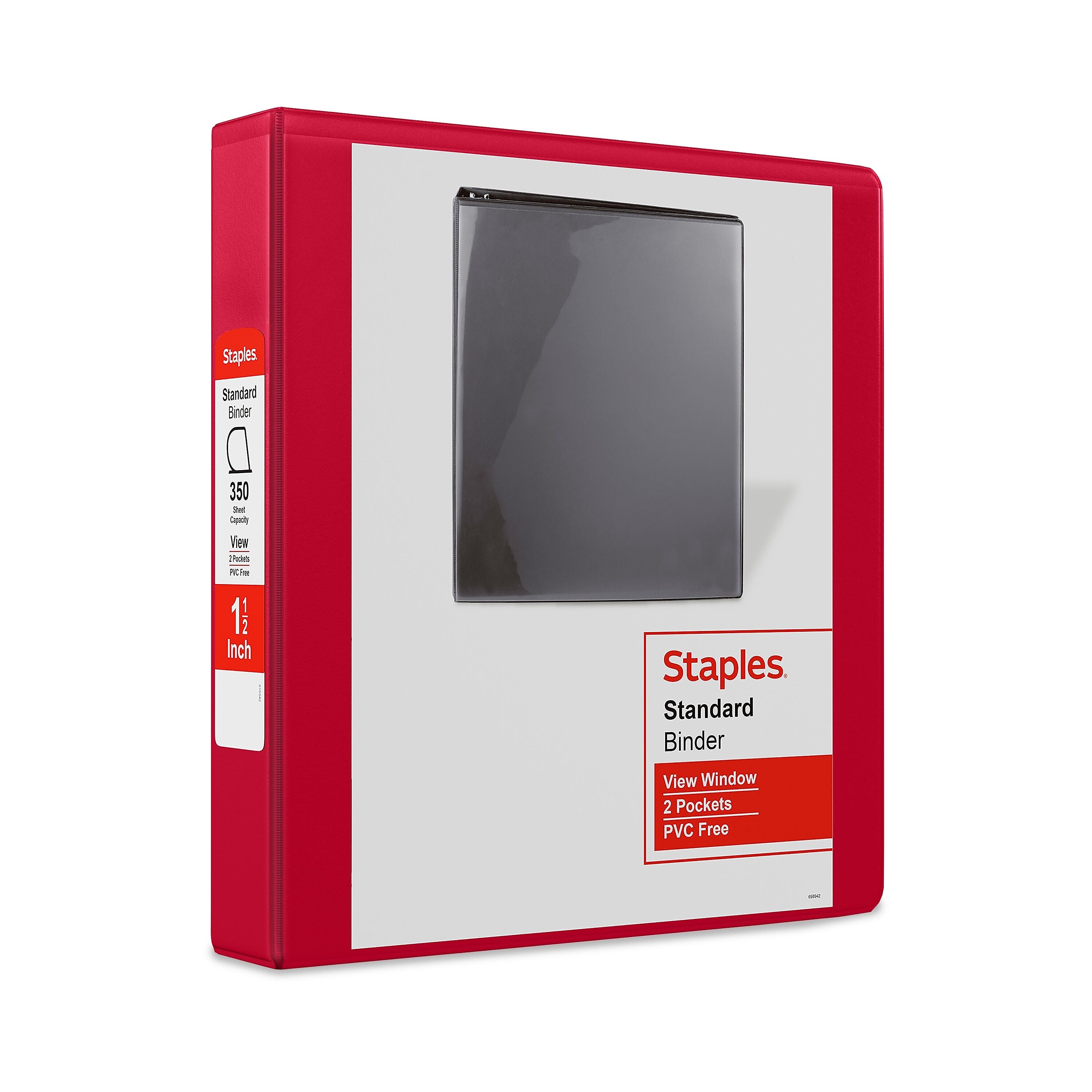Staples 1 1/2" 3-Ring View Binders, D-Ring, Red (58684)