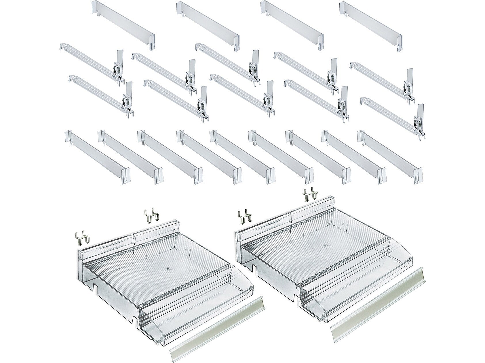 Azar 3.5" x 12" Pegboard 5-Compartment Cosmetic Tray with Tester Tray, Clear, 2/Pack (225840-TESTER-SHORT-2PK)
